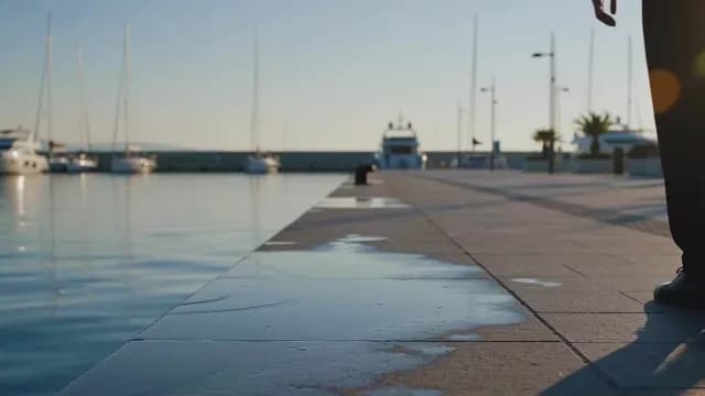 Low Angle View of a Scenic Marina Pier at Sunrise