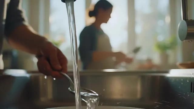 Person Washing Dishes in Sunny Modern Kitchen