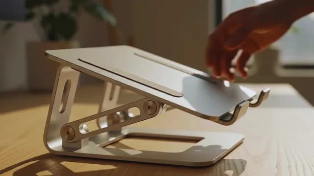 Adjustable Aluminum Laptop Stand on Modern Sunlit Office Desk