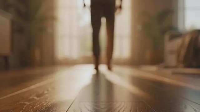 Cinematic Silhouette of Person Standing in Sunlit Modern Living Room