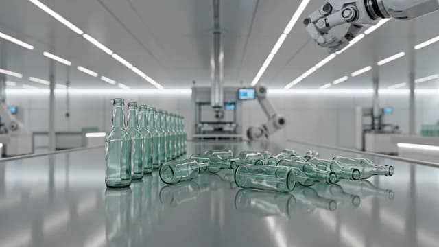 Robotic Arm Automating Glass Bottle Production in High-Tech Factory