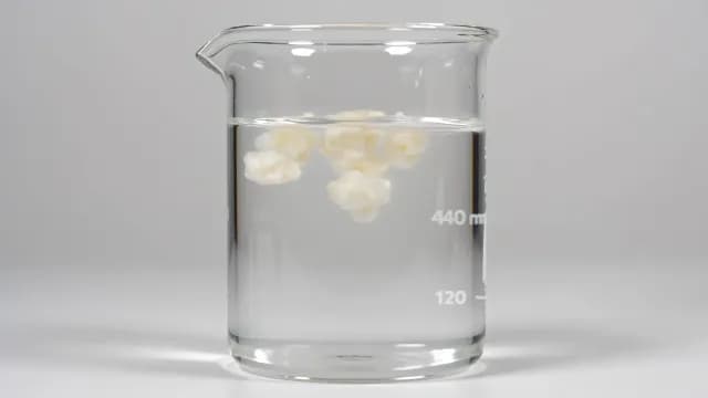 Laboratory Beaker with White Cultures Floating in Clear Water