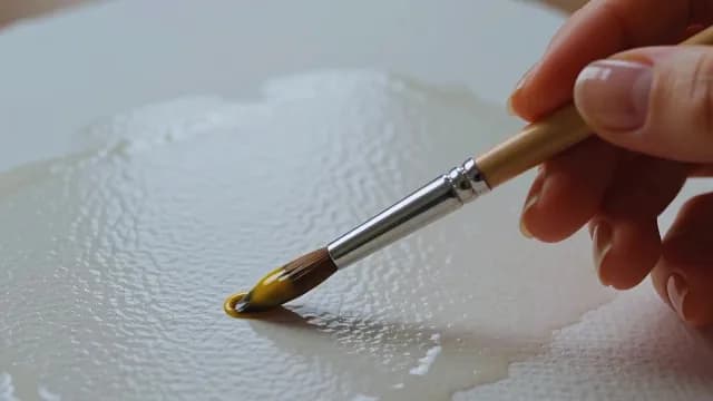Close-up of Artist Painting with Yellow Watercolor on Wet Paper