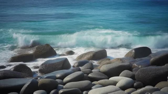 Ocean Waves Crashing on Smooth Pebble Beach Shoreline