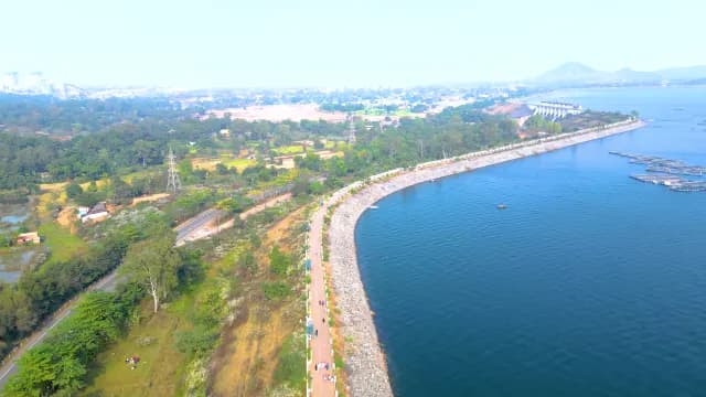 Aerial View of Patratu Dam Reservoir and Scenic Waterfront Road