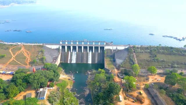 Aerial View of Large Patratu Hydroelectric Dam and Reservoir