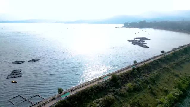 Aerial View of Scenic Lakeside Promenade at Patratu Lake, Ramgarh District of Jharkhand