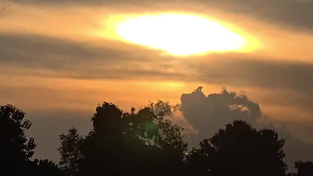 Golden Sunset Piercing Through Dramatic Clouds Over Silhouetted Trees