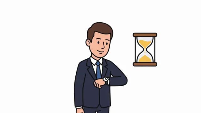 Businessman Checking Watch Beside Hourglass Time Management Concept