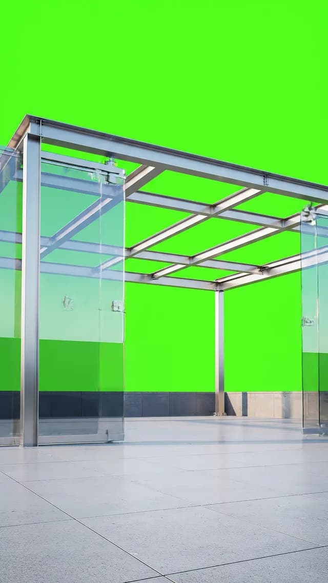 Modern Glass Pavilion Frame on Chroma Key Green Screen