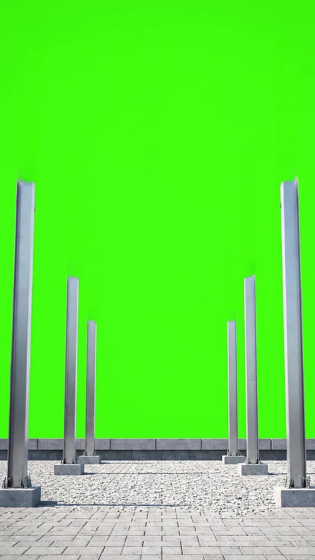 Industrial Steel Beams on Green Screen for VFX Compositing