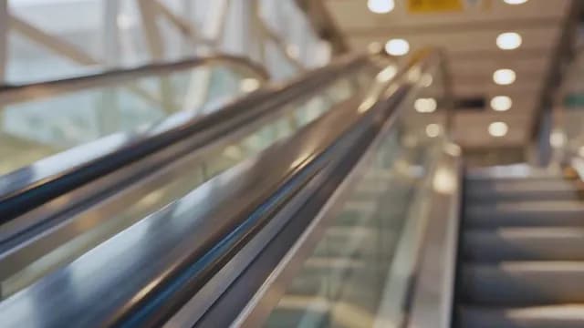 Close-up View of Moving Escalator Handrail in Modern Building