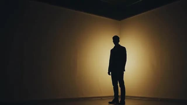 Silhouette of a Man Standing in Dark Corner with Spotlight