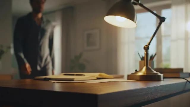 Cozy Home Office Desk with Notebook and Lamp