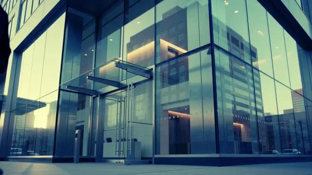 Modern Glass Office Building Entrance at Blue Hour