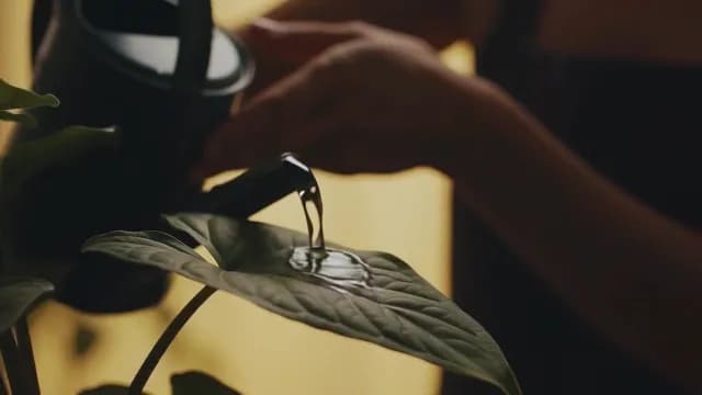 Close-Up of Watering Indoor Houseplant with Black Can