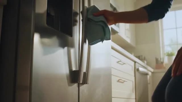Cleaning Stainless Steel Refrigerator Handle in Modern Kitchen