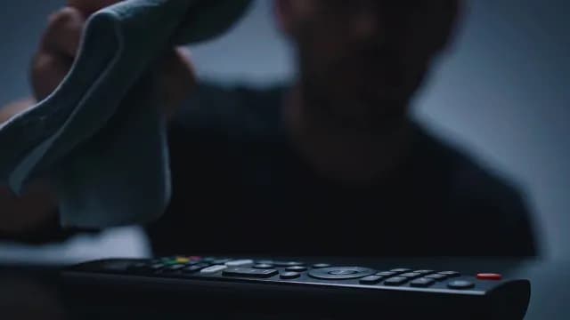 Man Cleaning Dust and Germs from TV Remote Control