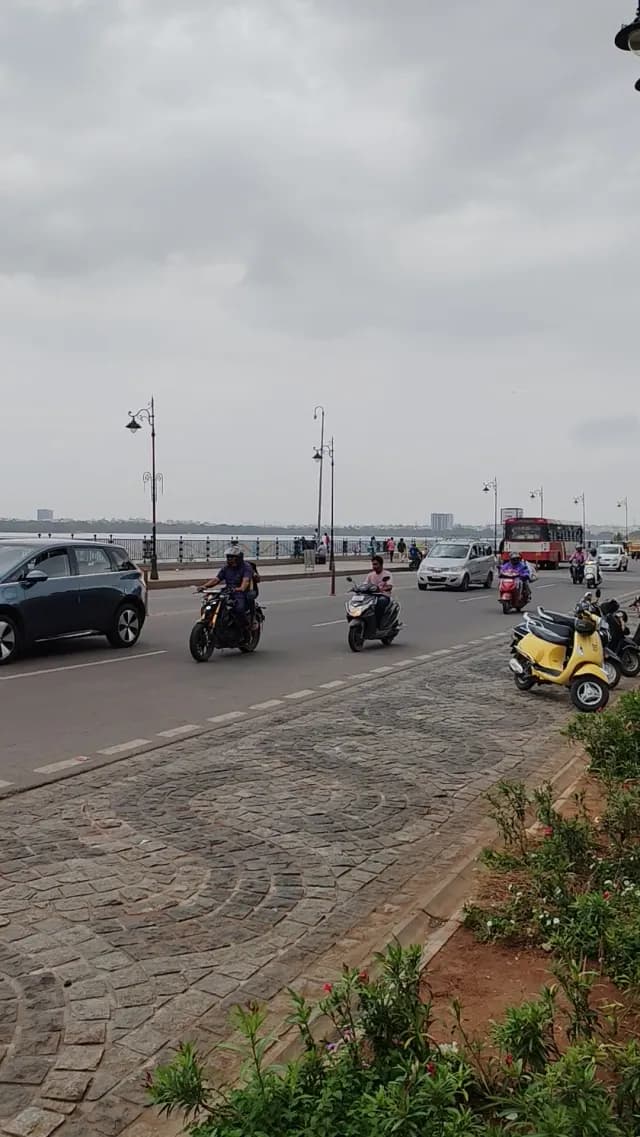 Busy Traffic on Tank Bund Road in Hyderabad India