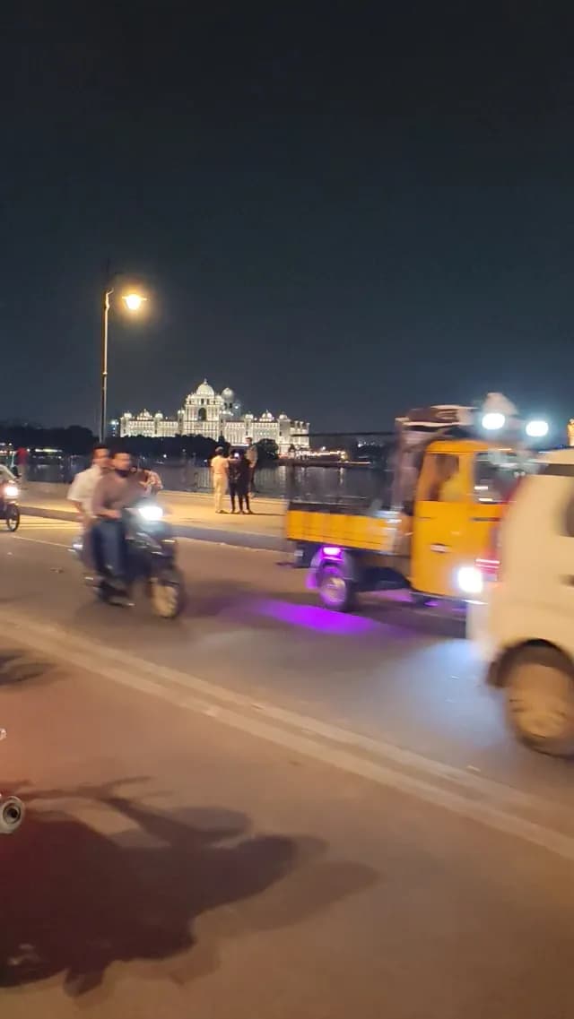 Night Traffic Near Telangana State Secretariat in Hyderabad India