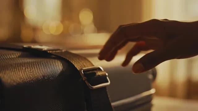 Hand Reaching for Suitcase Prepared for Travel