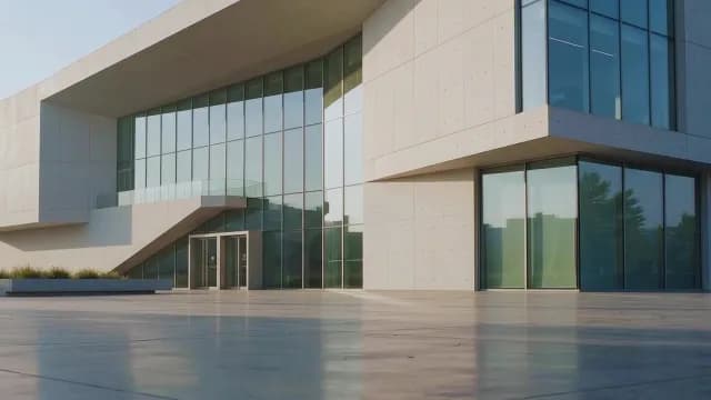 Modern Minimalist Corporate Building Facade with Glass and Concrete
