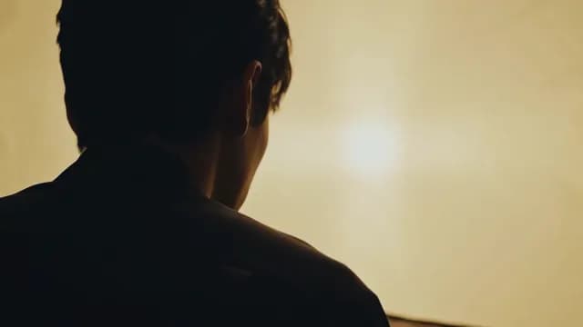 Cinematic Silhouette of Man Looking Into Golden Bright Light