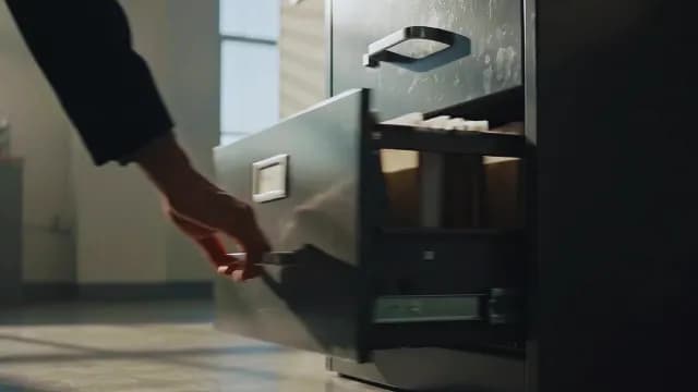 Hand Opening Metal Filing Cabinet Drawer in Office
