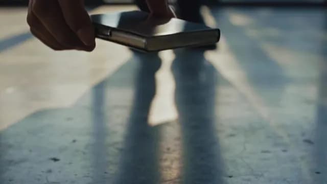 Close Up of Person Holding Metallic RFID Wallet in Bright Interior