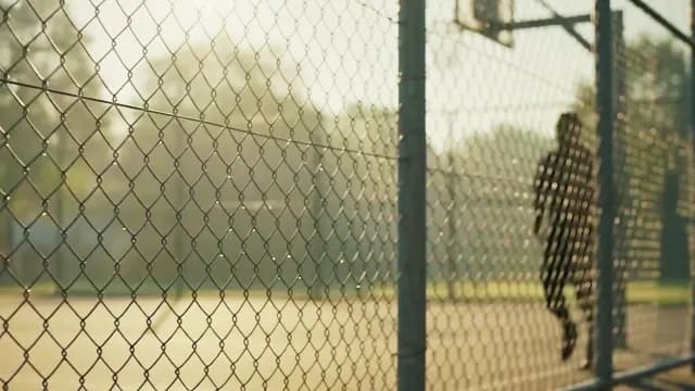 Morning Runner Silhouette on Outdoor Basketball Court at Sunrise