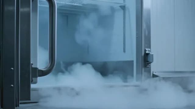 Industrial Freezer Door Opening with Thick Cold Vapor