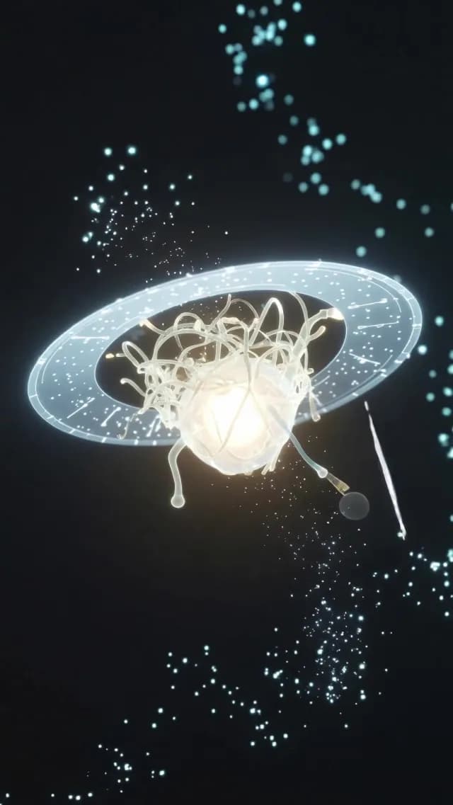 Futuristic Glowing Neural Network and Digital Data Ring Interface