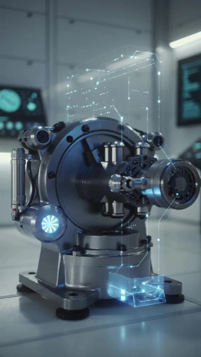 Futuristic Industrial Engineering with Blue Holographic Data Overlay
