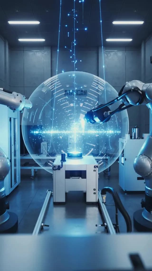 Robotic Arms Engineering Futuristic Holographic Data Sphere in Laboratory
