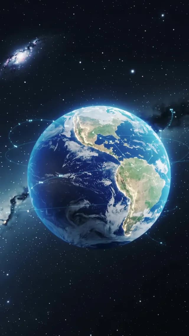 Futuristic Planet Earth with Digital Global Network Connections in Space