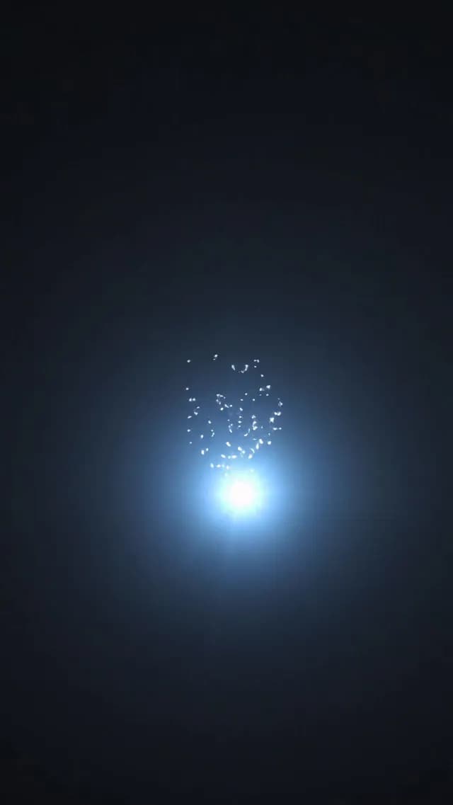 Bright Blue Flare with Shimmering Particles in Dark Night Sky Creating a Digital Tree