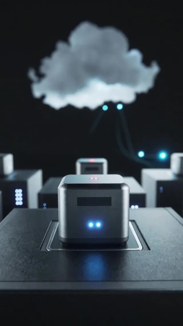 Futuristic Cloud Computing Server Hardware With Glowing Data Connection