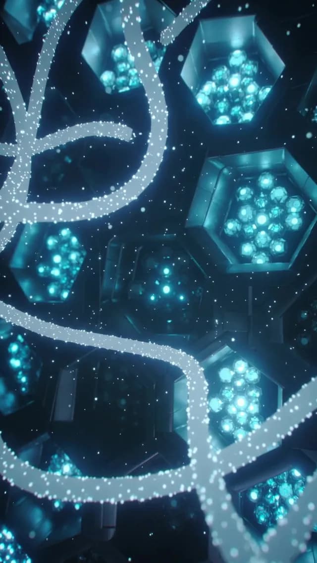Futuristic Blue Hexagonal Pattern with Shimmering Digital Particle Trails