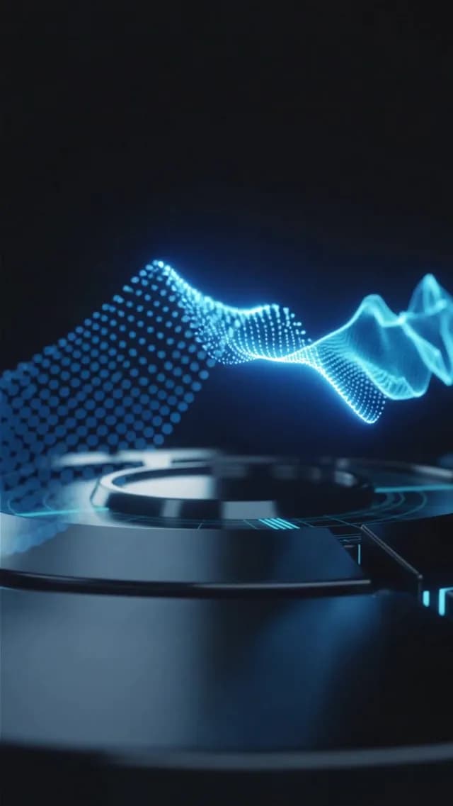 Futuristic Blue Digital Wave Floating Over High-Tech Pedestal