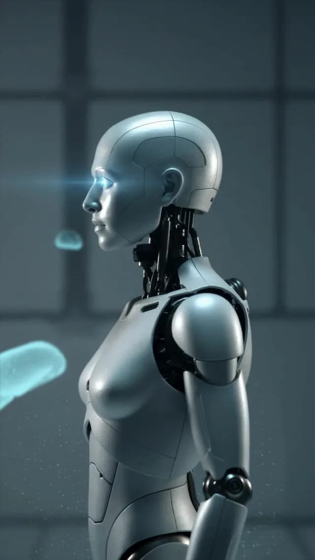 Futuristic Humanoid Robot with Glowing Blue Eyes in Profile