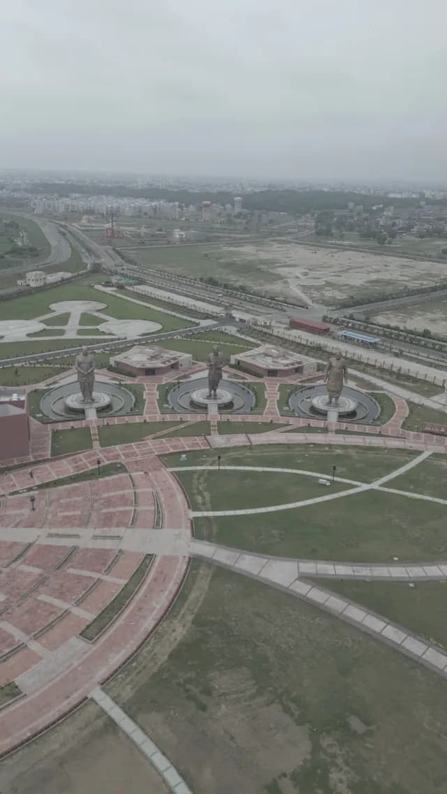 Aerial View of Ambedkar Memorial Park Statues in Lucknow India