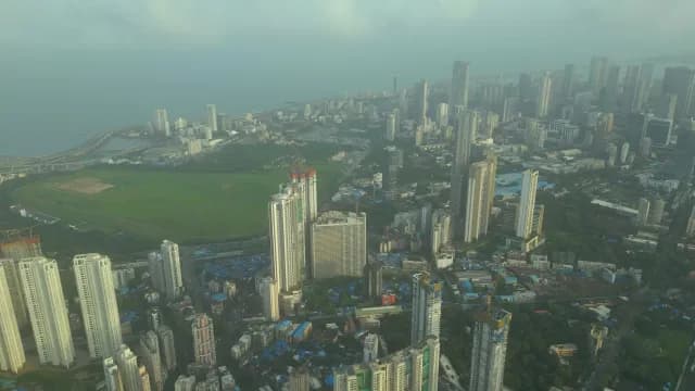 Aerial Mumbai Skyline View with Mahalaxmi Racecourse and Coastal Bridge