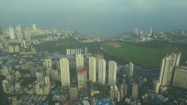 Aerial Mumbai Skyline Featuring Mahalaxmi Racecourse and Sea Link