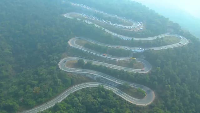 Aerial View of Winding Mountain Highway in Patratu Valley, Rarha, Jharkhand