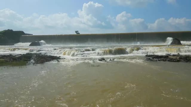 Massive Water Overflow at Concrete Rajdari Devdari Dam Spillway