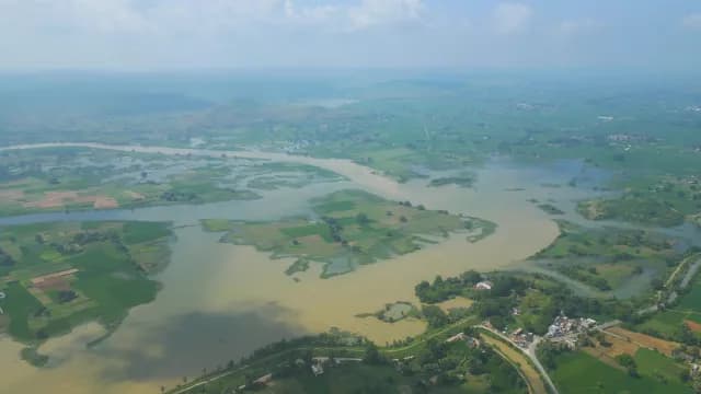 Aerial View of Flooded Farmland and Rural Landscape of Rajdari Devdari Dam