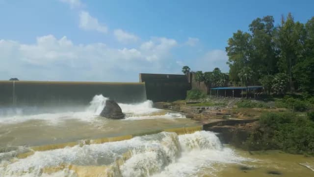 Scenic Water Cascade Over Large Stone Rajdari Devdari Dam