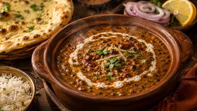 Authentic Steaming Dal Makhani with Fresh Naan and Basmati Rice