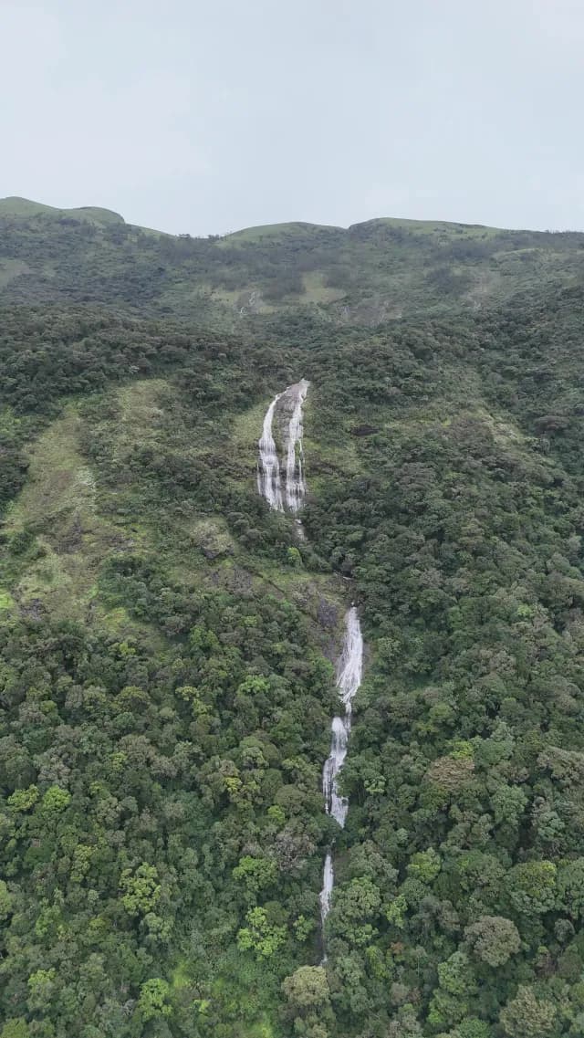 Aerial View of Multi-Tiered Nayamakkad Waterfall Waterfall in Munnar
