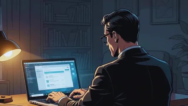 Professional Businessman Working Late on Laptop and sipping coffee Illustration